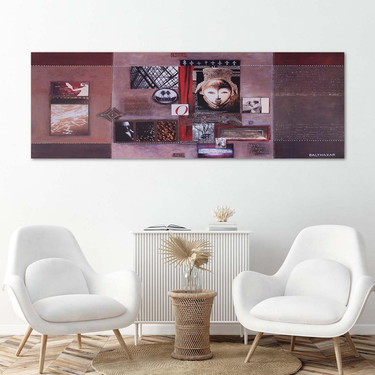 WANDBILD collage aus alten fotos - Beige, Textil (90/30cm) - Feeby