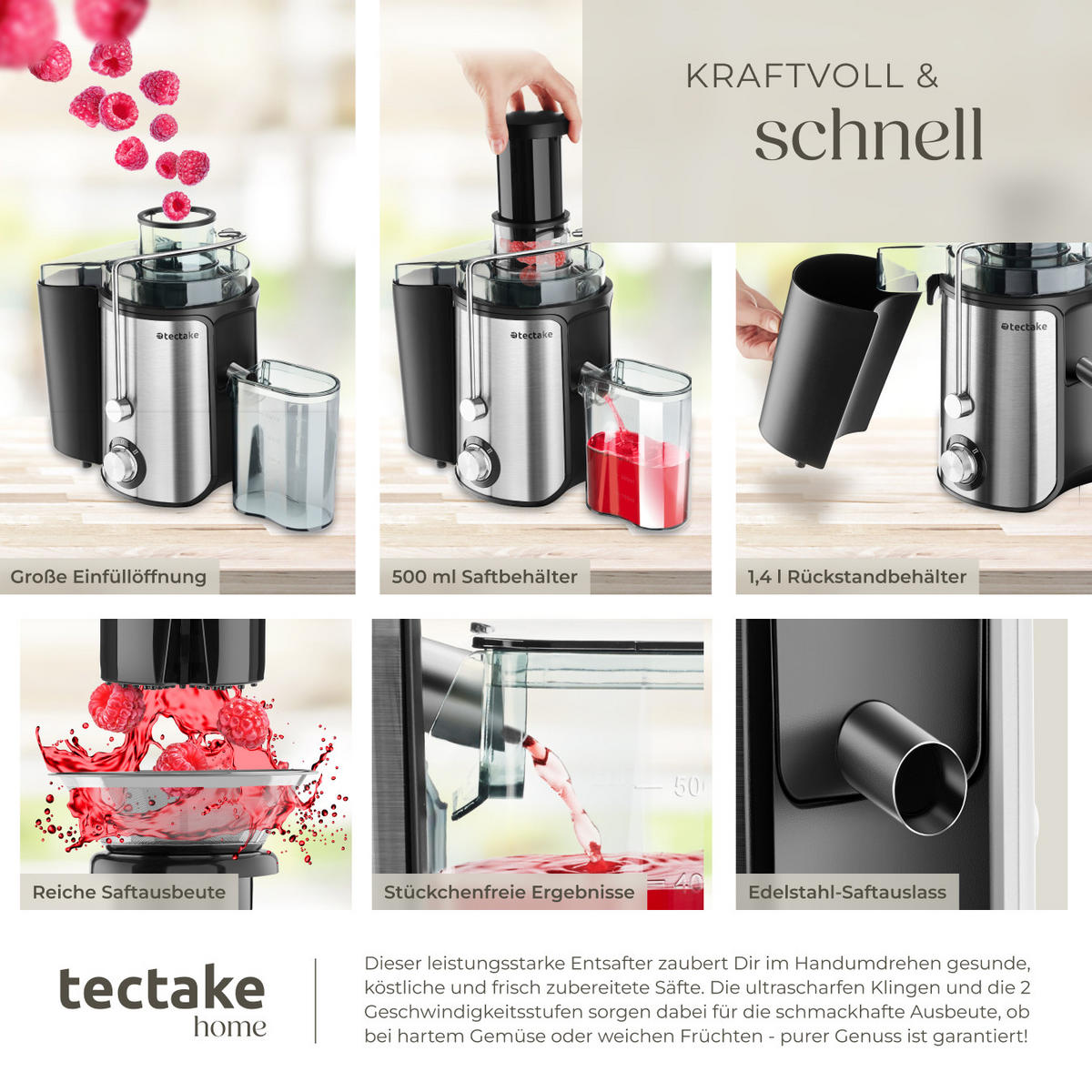 ENTSAFTER Frufi,500ml Fassungsvermögen, silber, 18 x 26 x 28,5 - Silberfarben, Metall (18/28.5/26cm) - tectake