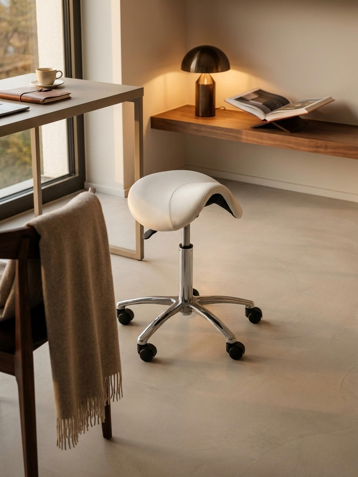 SATTELHOCKER höhenverstellbar mit 100 kg Belastbarkeit BEVANO, Weiß 60x60x60 cm - Silberfarben/Weiß, Kunststoff/Textil (60/60/60cm) - KADIMA DESIGN