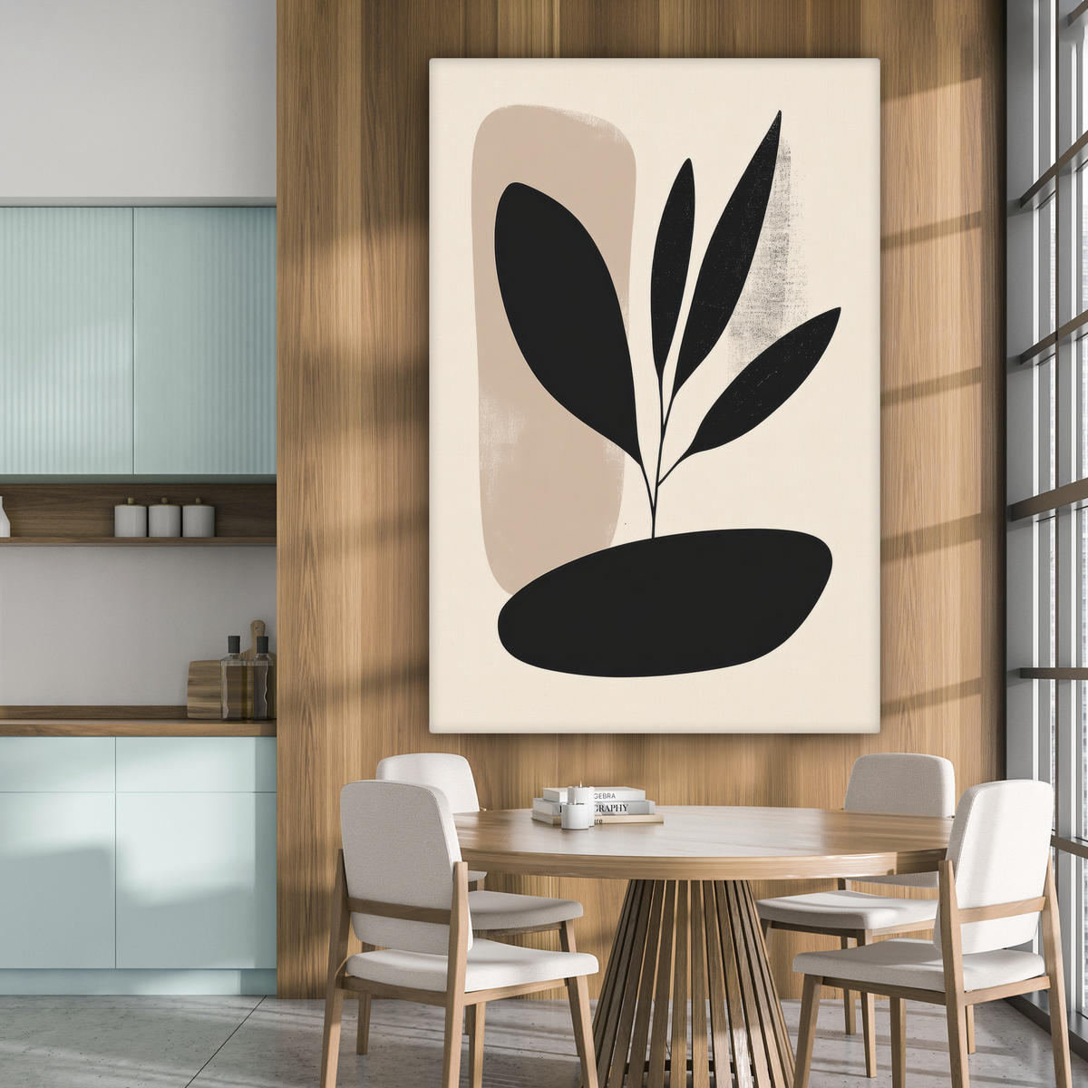 LEINWANDBILD Pflanze - Beige - Japanisch 90x140 cm - Schwarz, Textil (90/140cm) - MuchoWow