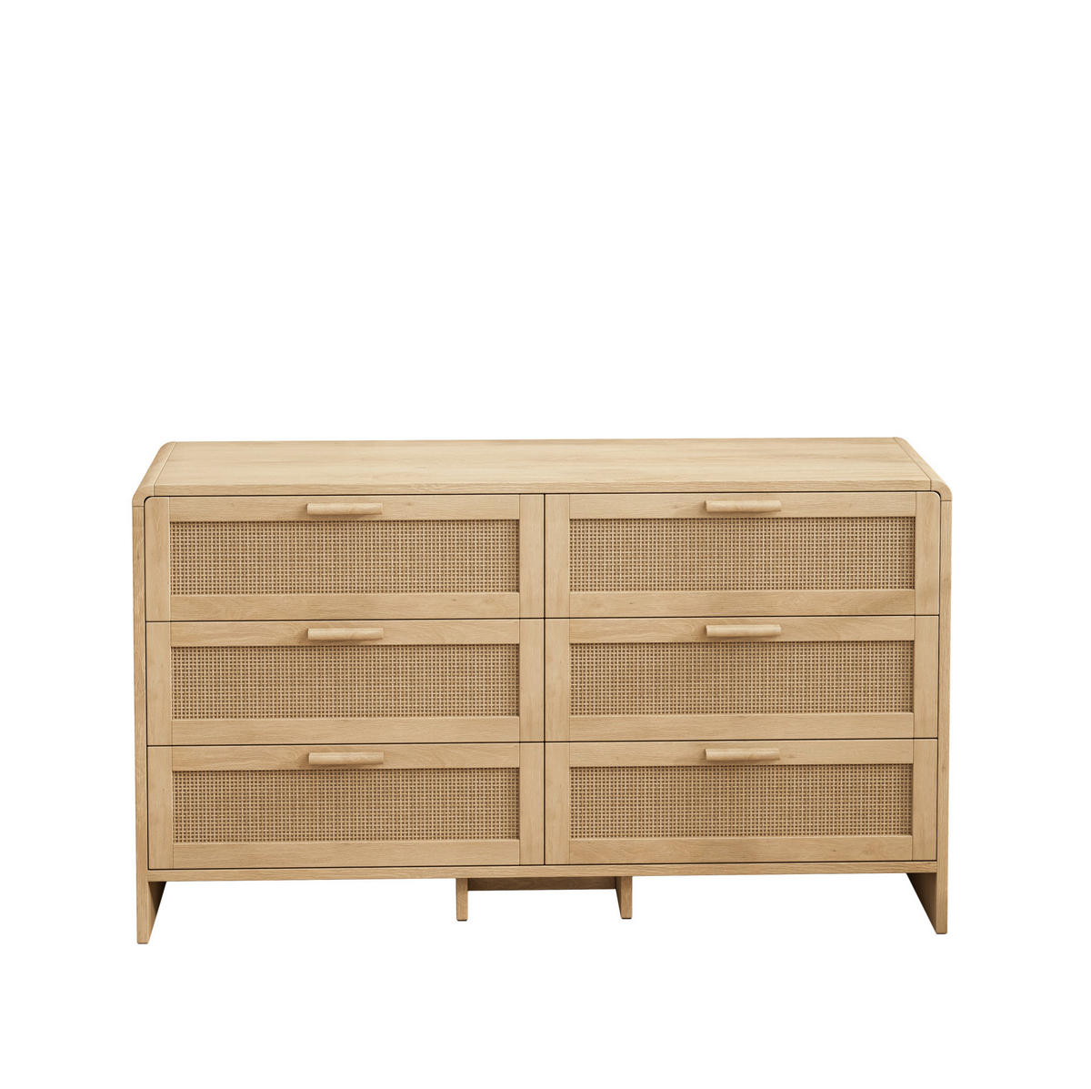 SCHUBLADENKOMMODE 130/40/74 cm mit 6 Schubladen und Rattanfronten – natürliche Optik - Naturfarben, Holzwerkstoff (130/74/40cm) - BEAOK
