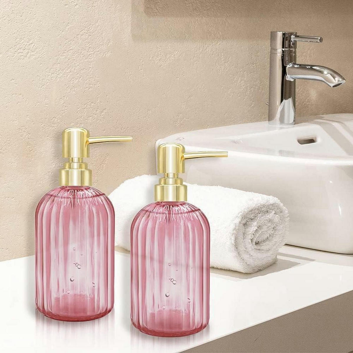 SEIFENSPENDER 2er Pack Glas Rosa - Rosa, Glas (7.6/19/6.6cm)