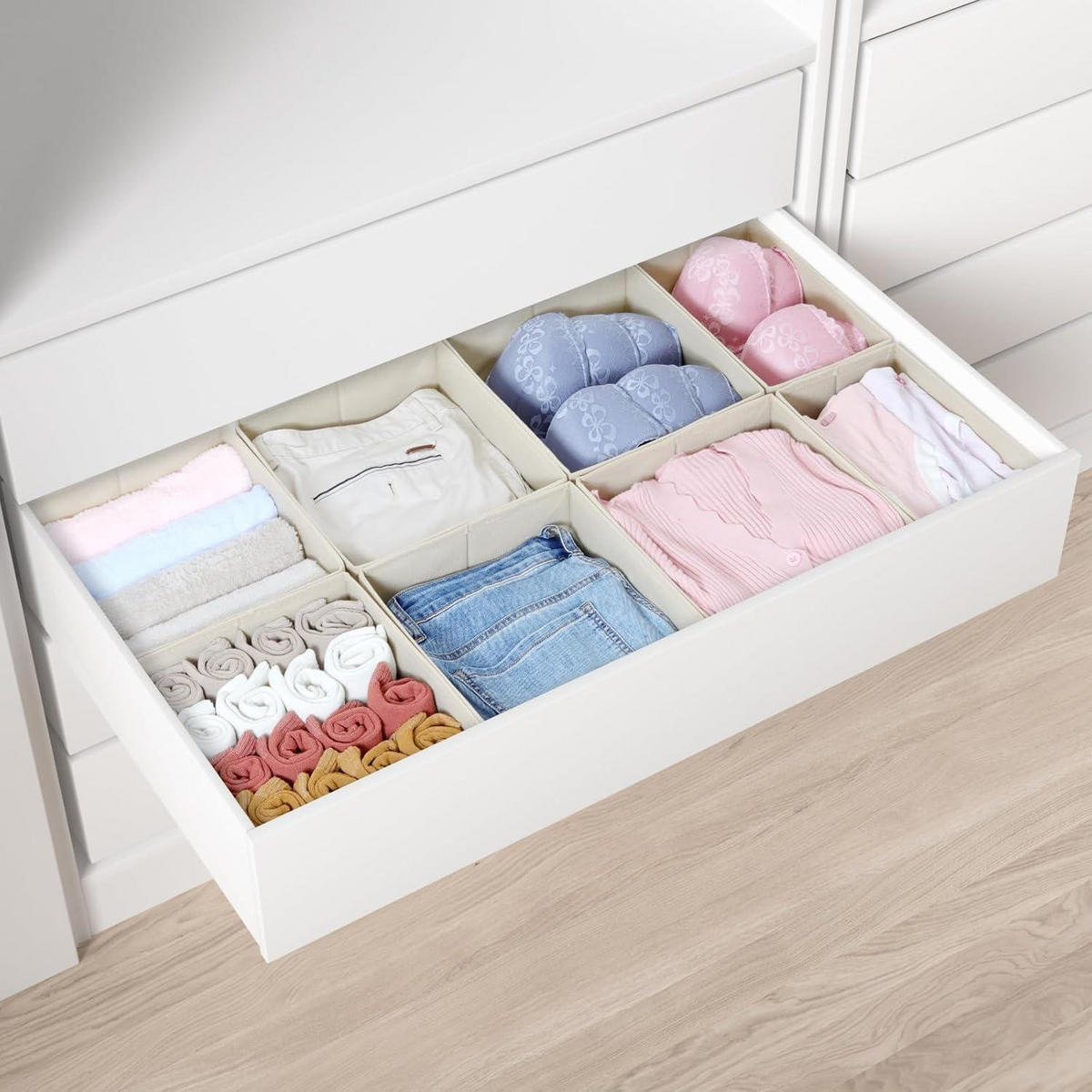 SCHUBLADEN Organizer 8er Set Beige für PAX Kleiderschrank 100x58 cm - Beige, Textil (24/11/26cm)