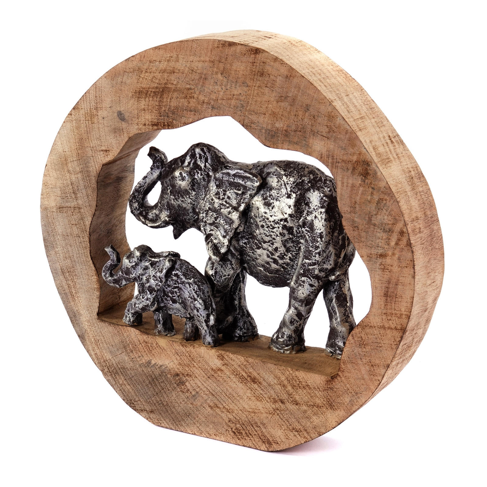 SKULPTUR Log Elephants Mangoholz, Aluminium silber-natur - Naturfarben, Holz (35/37/7cm) - CREEDWOOD
