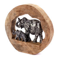 SKULPTUR Log Elephants Mangoholz, Aluminium silber-natur - Naturfarben, Holz (35/37/7cm) - CREEDWOOD