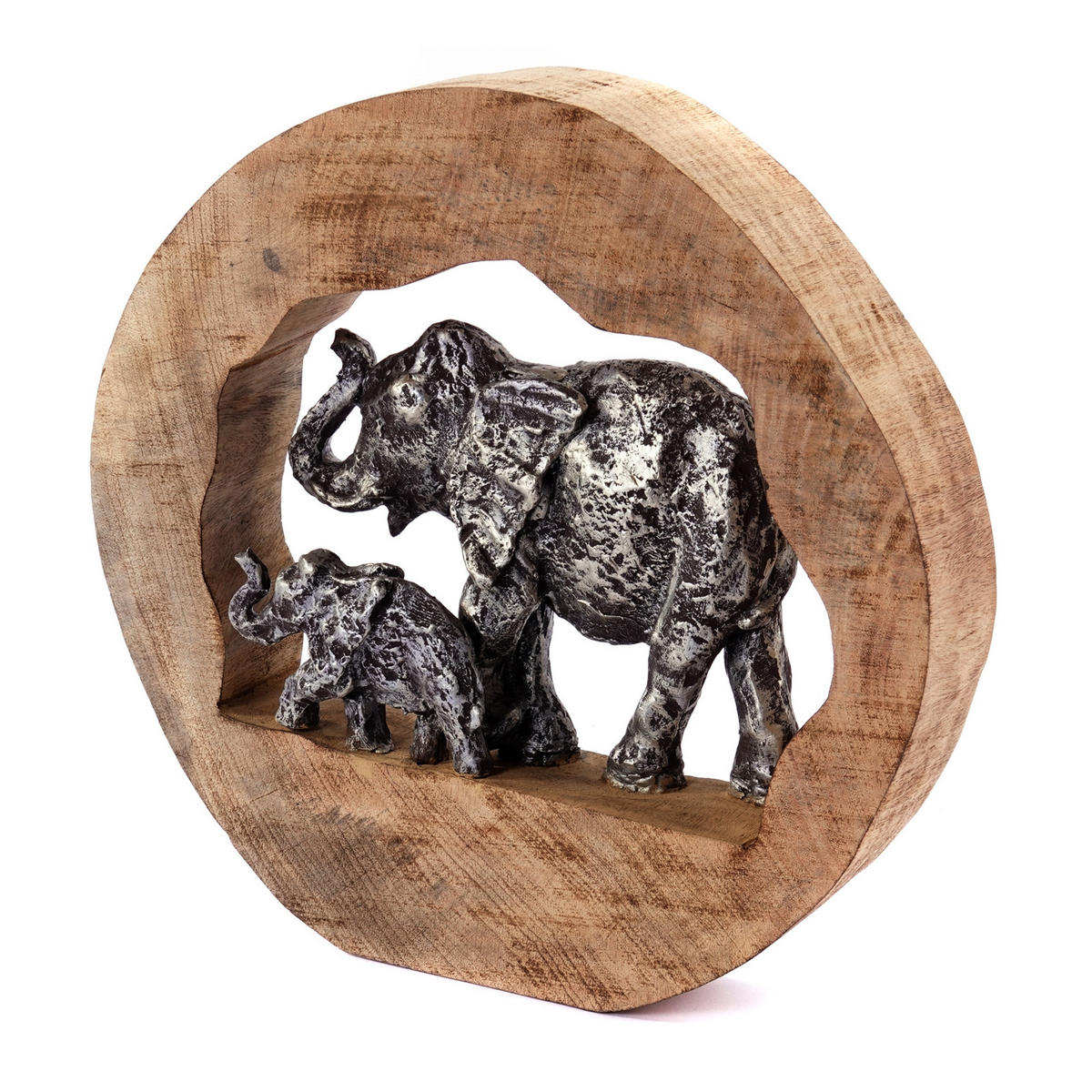 SKULPTUR Log Elephants Mangoholz, Aluminium silber-natur - Naturfarben, Holz (35/37/7cm) - CREEDWOOD