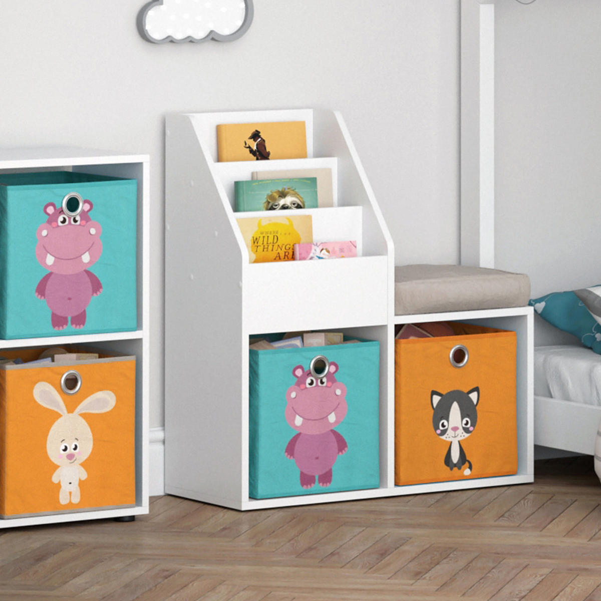 KINDERREGAL Luigi Weiß 72 x 79 cm Mini, mit 2 Faltboxen opt.1 - Weiß, Holzwerkstoff (72/79/30.9cm) - Vicco