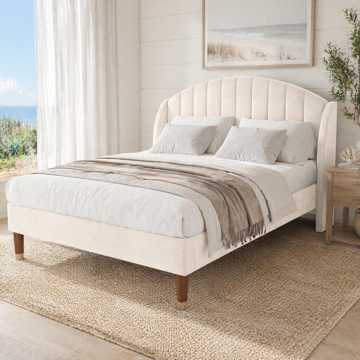 POLSTERBETT 140/190 mit Lattenrost und Kopfteil in Beige - Beige, Holzwerkstoff/Textil (140/190cm) - EVRYAE