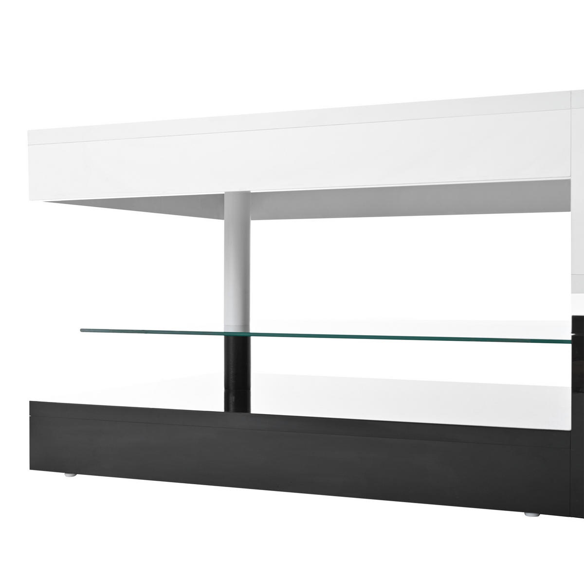 COUCHTISCH aus Holzwerkstoff und Glas 90x45x35,5 cm Schwarz/Weiß mit LED-Beleuchtung, APP- und Bluetooth-Steuerung - Weiß, Holzwerkstoff (90/45/35.5cm) - Modfu