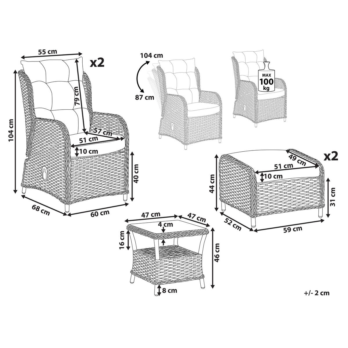 LOUNGE-SET Braun Ponza - Creme/Braun, Kunststoff (60/104/68cm) - Beliani