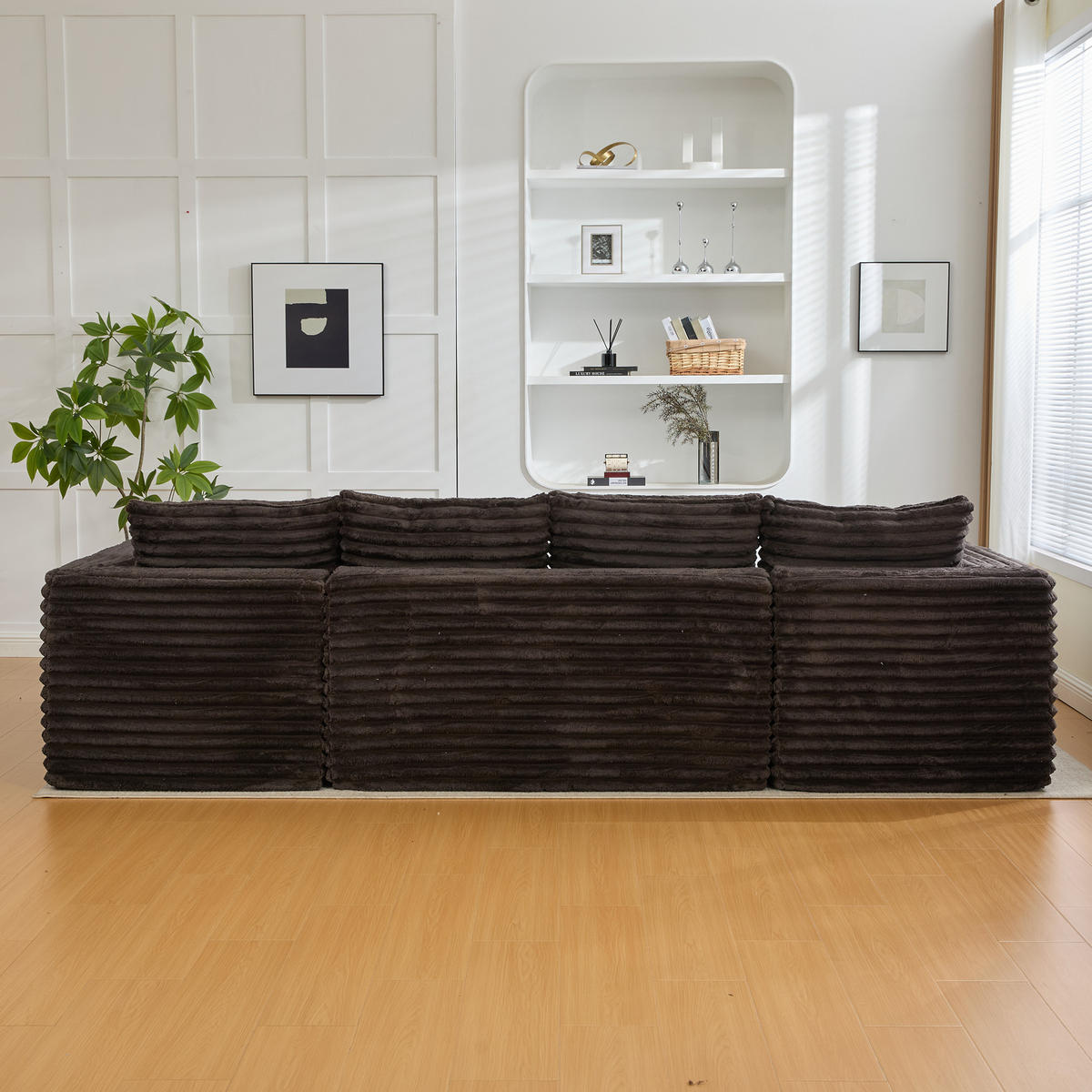 WOHNLANDSCHAFT 320/155/88 cm Braun mit Getränkehalter und Seitentasche - Braun, Textil (320/88/155cm) - Oxeza