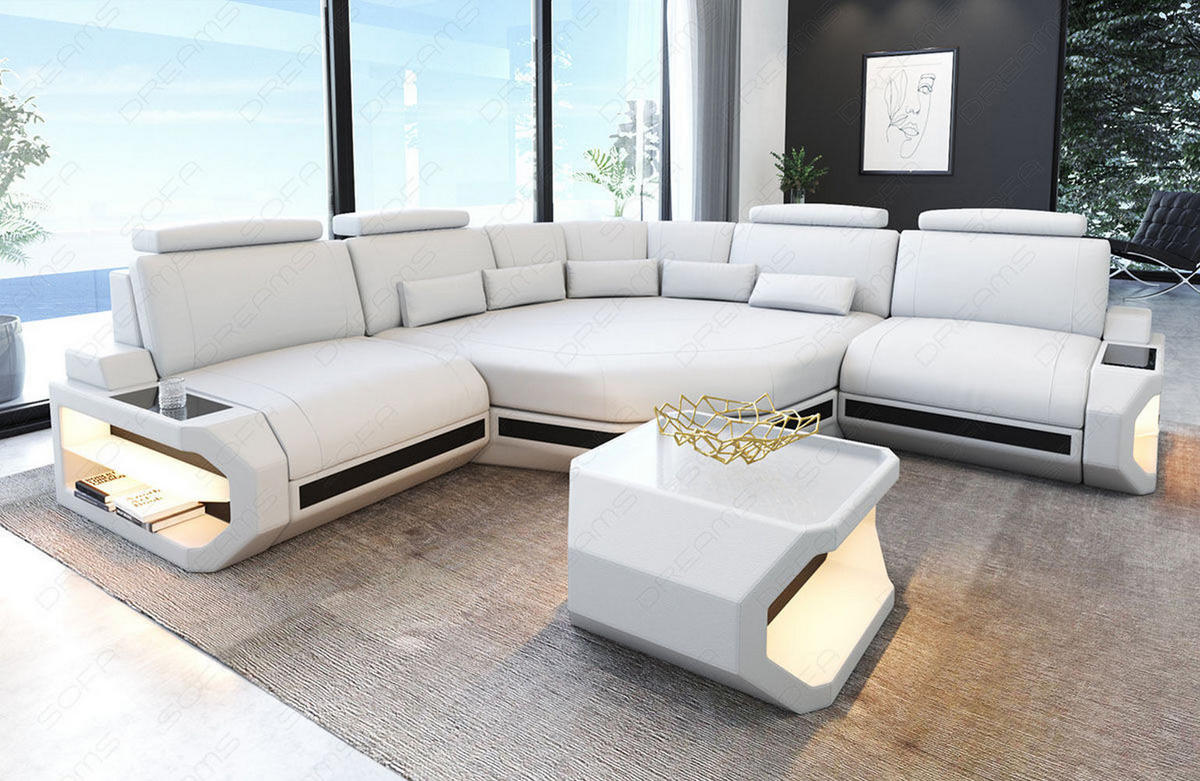 ECKSOFA Asti L Mini - Schwarz/Weiß, Leder (280/280cm) - Sofa Dreams