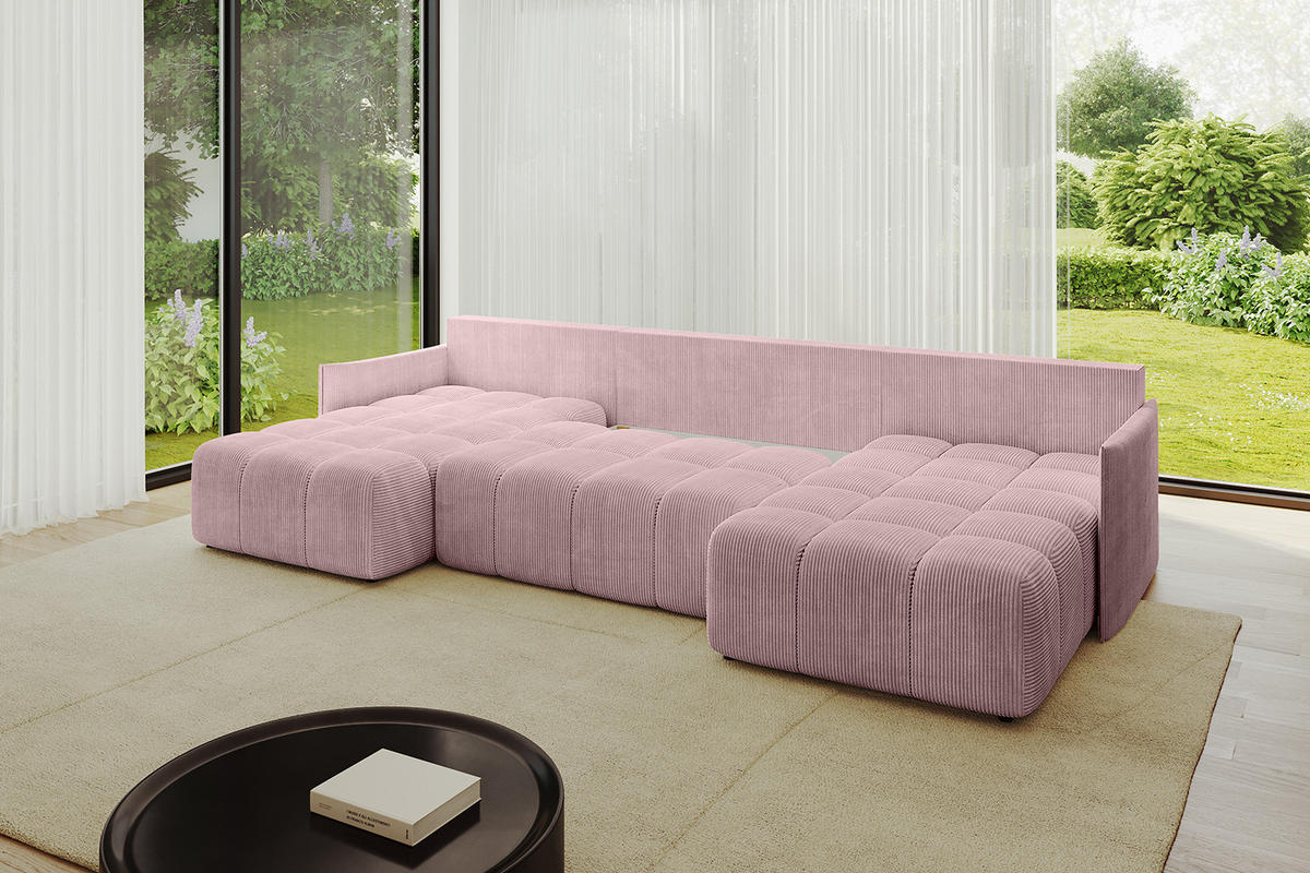 WOHNLANDSCHAFT LONLI-U 355x189x68 Rosa Cord - Rosa, Holzwerkstoff/Kunststoff (355/68/189cm) - ALTDECOR