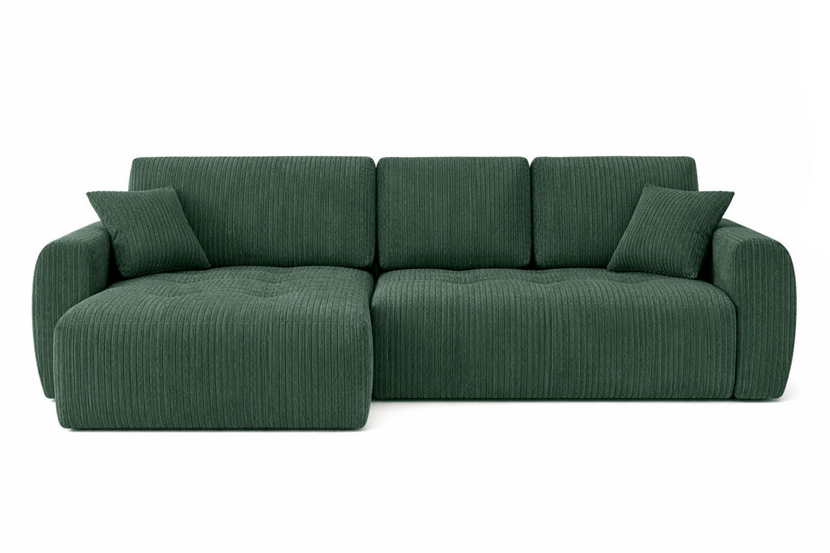 ECKSOFA Mit Schlaffunktion Und Bettkasten L-Form Ivo XL, Cordstoff Poso, Grün, Links - Grün, Holz (280/142cm) - Kaiser Möbel