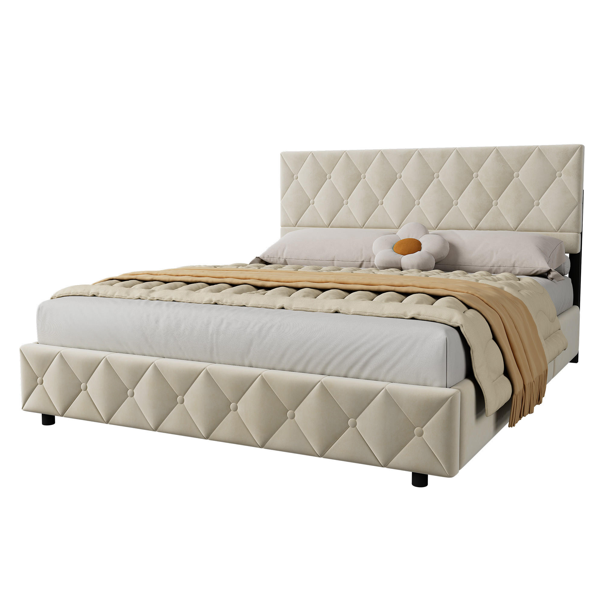 POLSTERBETT 160/200 cm mit Bettkasten in Beige aus Samtstoff Bettgestell mit Metallrahmen, ohne Matratze - Beige/Grau, Holzwerkstoff/Textil (160/200cm) - STILVORA