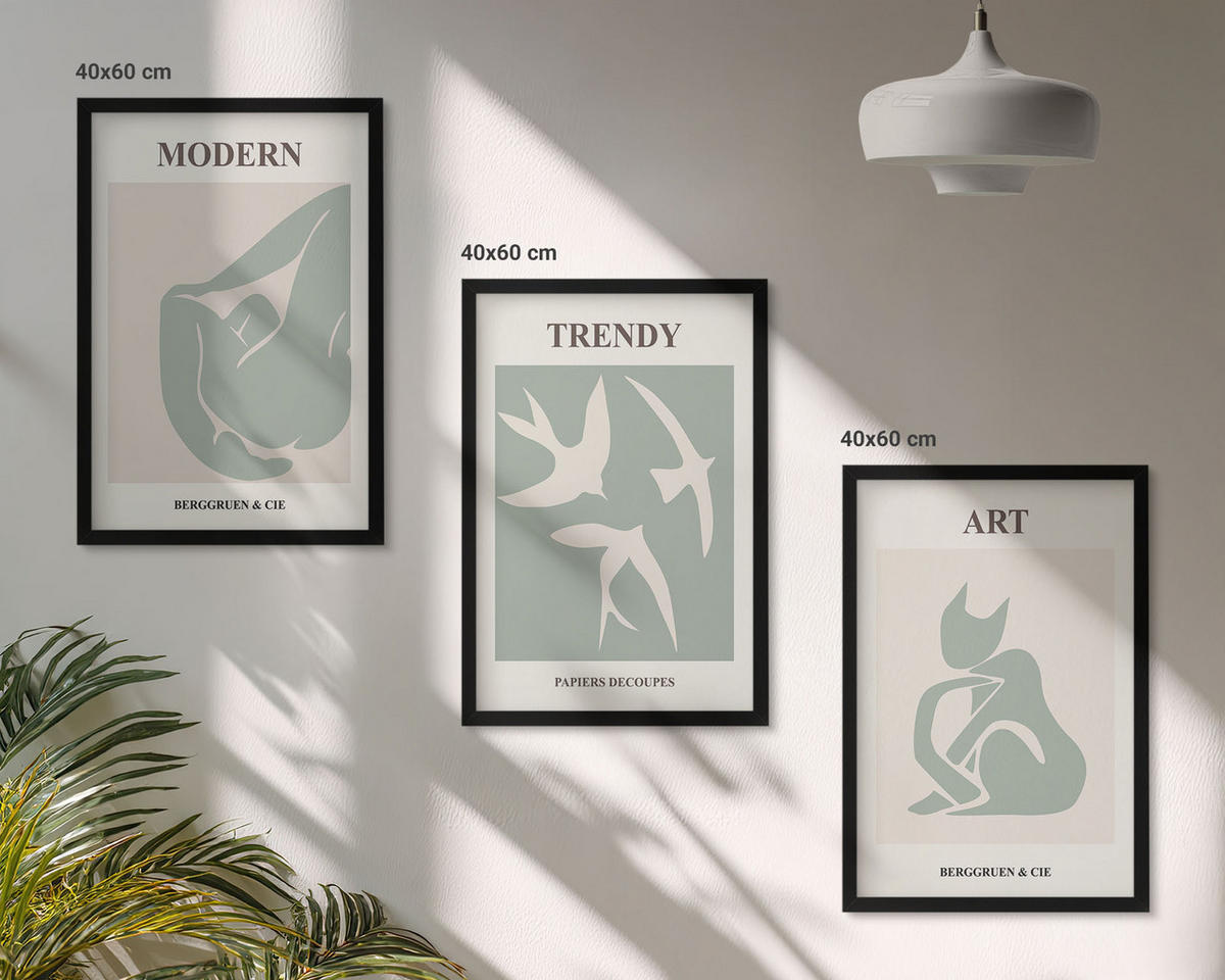 BILDER SET 3er Set - 40x60 cm Schwarzer Rahmen - Matisse abstrakte Figuren - Schwarz, Kunststoff (40/60cm) - TULUP