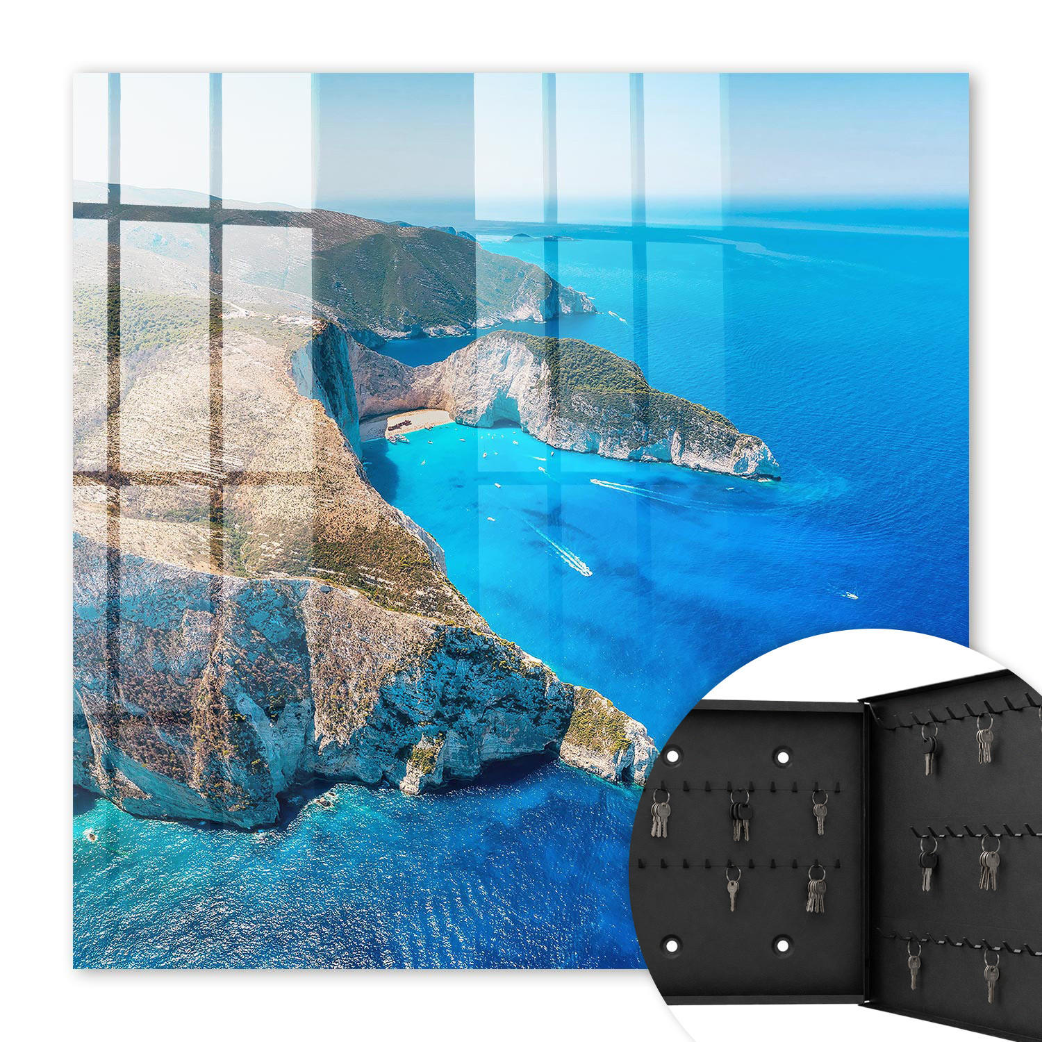 SCHLÜSSELBOX Schwarz 30x30 cm- Türöffnung nach rechts - Französische Riviera - Blau, Metall (30/30/5cm) - TULUP