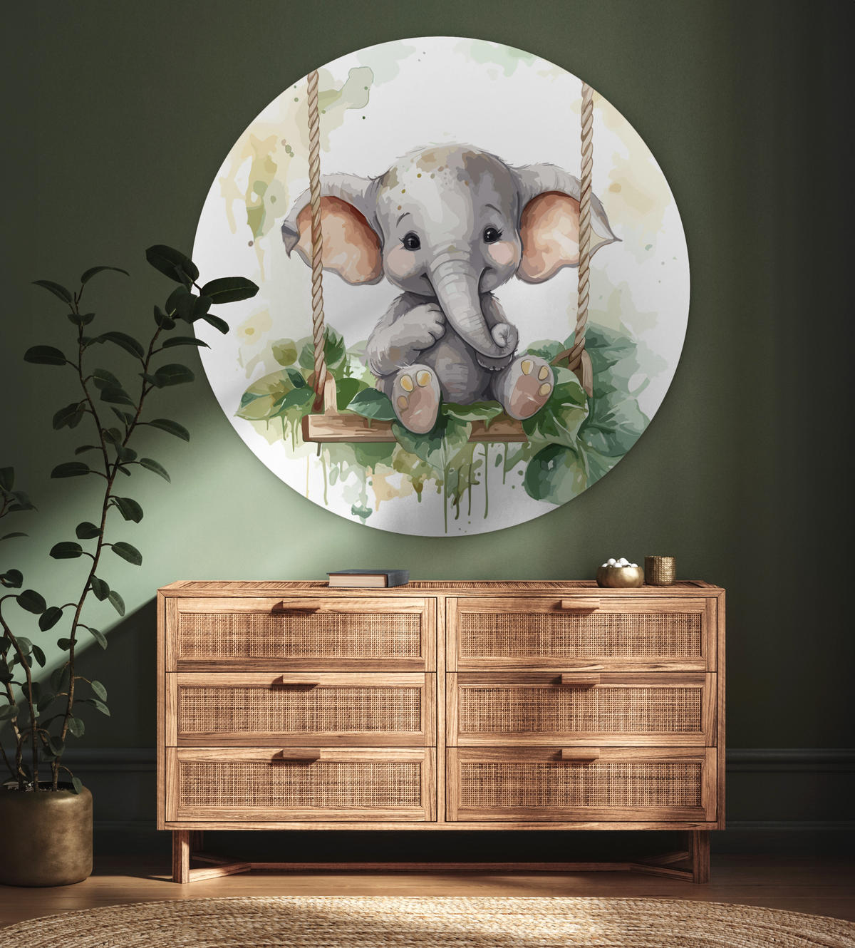 WANDBILD Elefant - Tier - Kinder - Dschungel 120x120 cm - Hellgrau, Kunststoff (120/120cm) - MuchoWow