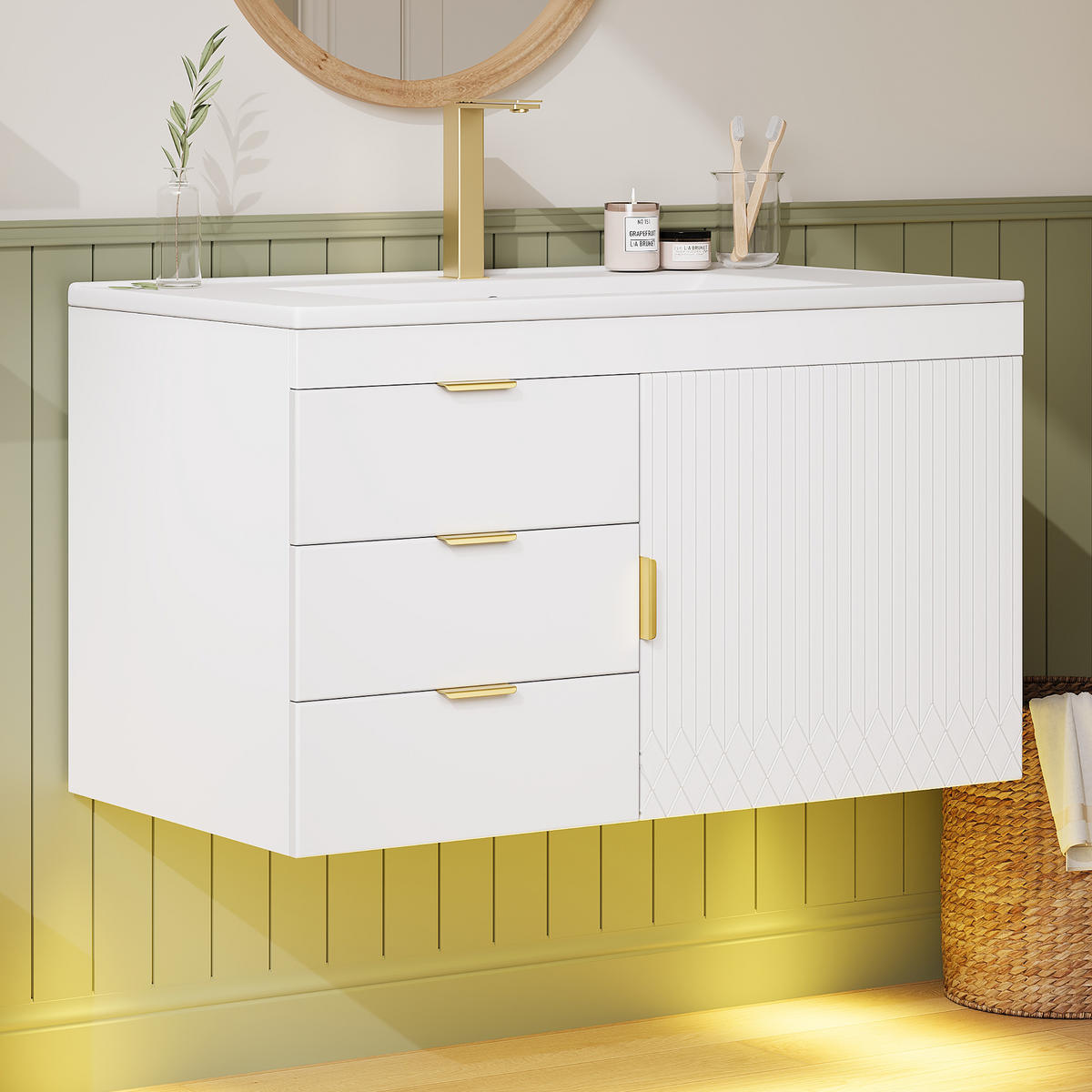 WASCHTISCHUNTERSCHRANK 76cm LED App Keramik Waschbecken Weiß - Weiß, Holzwerkstoff (76/51/46cm) - FLIEKS
