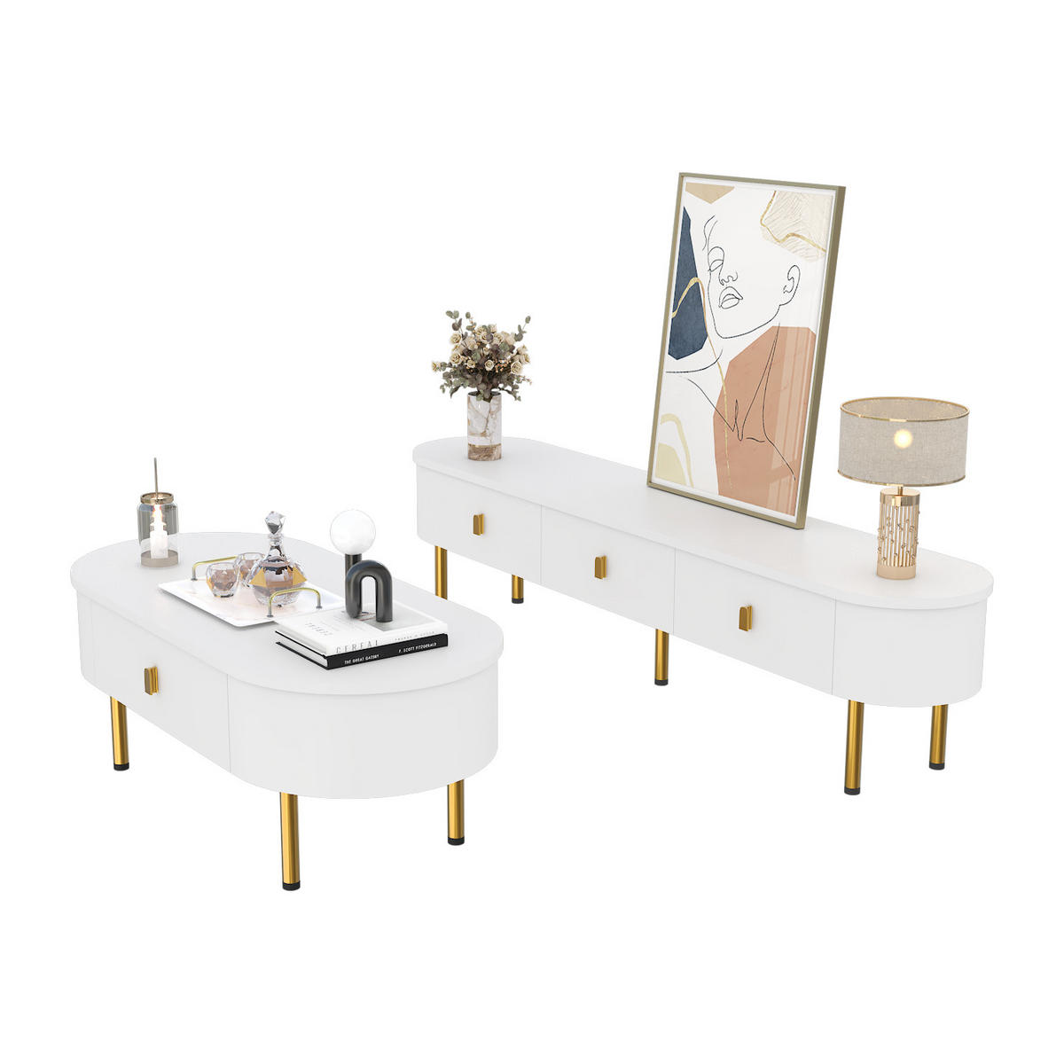 TV-SCHRANK Couchtisch Set - Weiß, Holzwerkstoff (174/41/35cm)