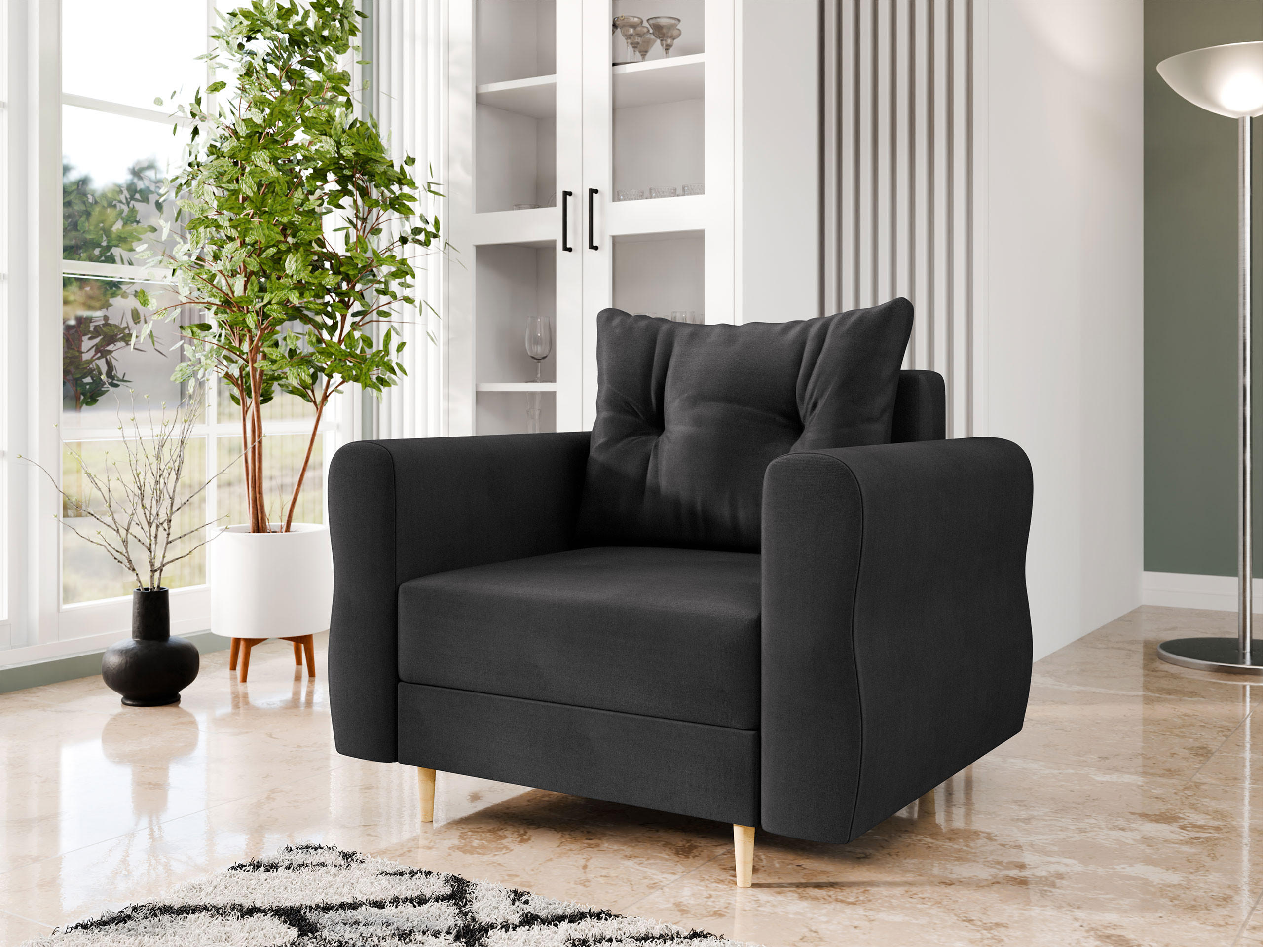 SESSEL Zako - Schwarz/Naturfarben, Holz/Textil (106/85/77cm) - MIRJAN24