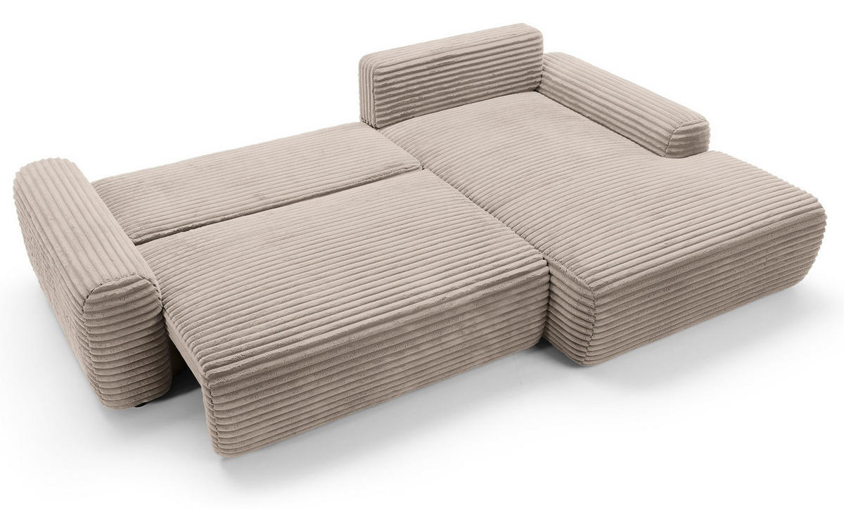 ECKSOFA 260 cm Cantara mit Cordstoff, Bettkasten, Rechts, Hellbraun - Hellbraun, Holz (162/264cm) - Emporius