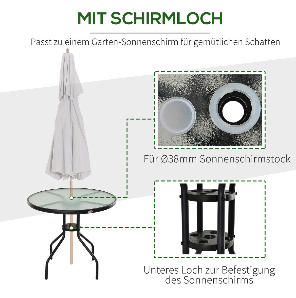 GARTENTISCH 80/80/72 cm schwarz aus Metall mit Schirmloch - Schwarz, Metall (80/80/72cm) - OKWISH
