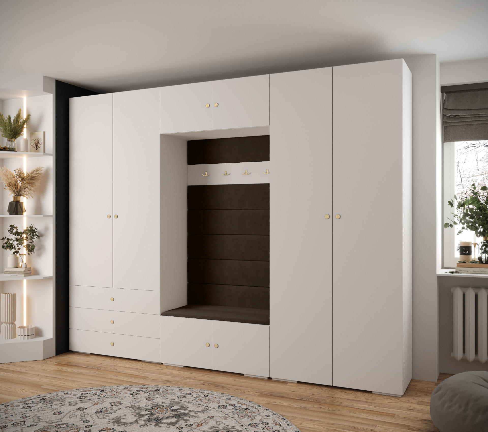 GARDEROBEN-SET 236,7/300/47 - Goldfarben/Weiß, Holz/Kunststoff (300/236.7/47cm) - Abiks Möbel