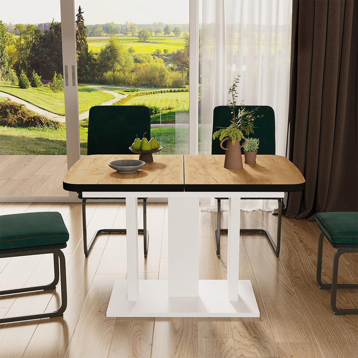 ROZKLÁDACÍ JÍDELNÍ STŮL Fenaro Černá/zlatý dub/bílá - medově dubová, kompozitní dřevo (80/120/77.3cm) - Vicco