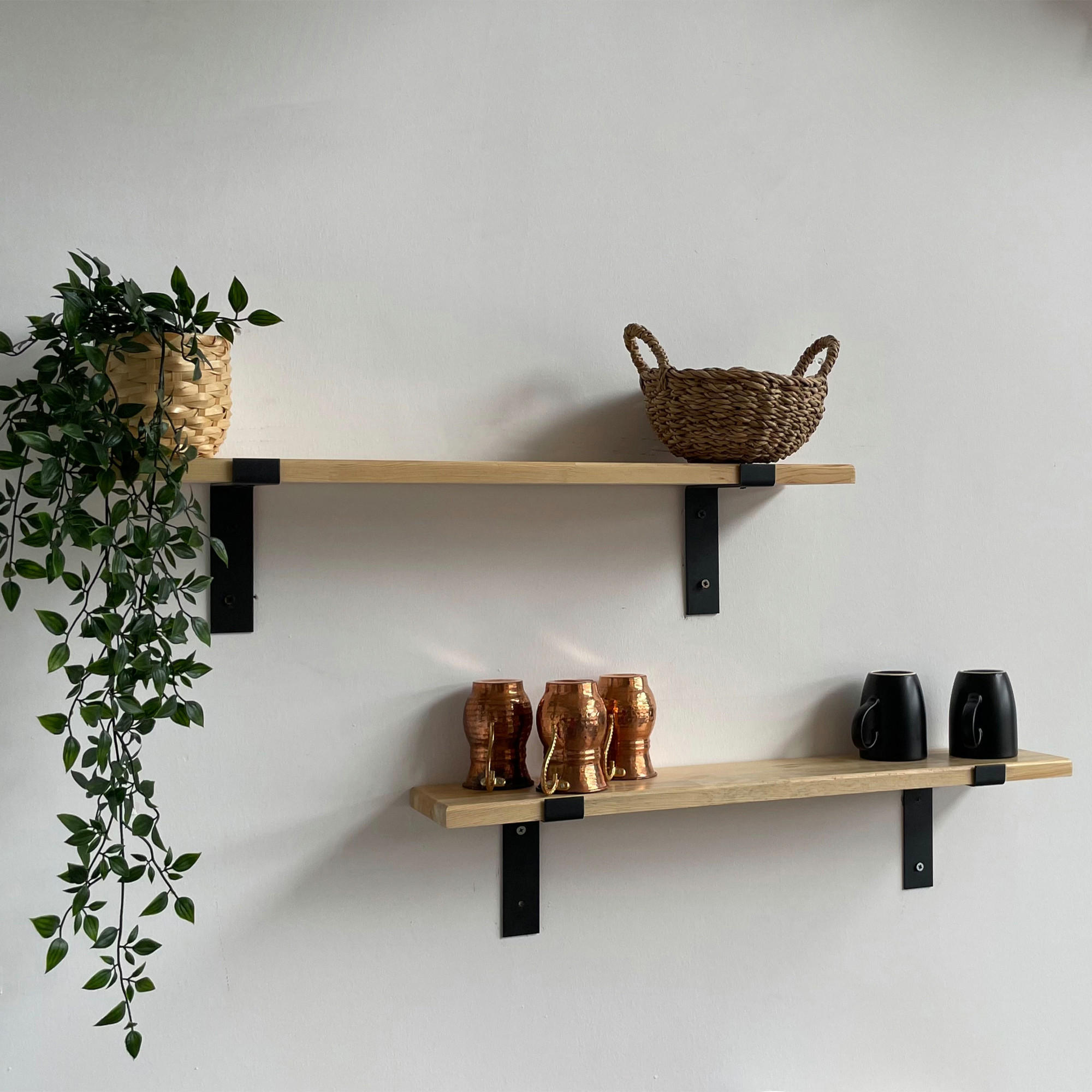 WANDREGAL-SET 2 TLG. Løgstør - Naturfarben, Holz (75/14/14cm) - [en.casa]