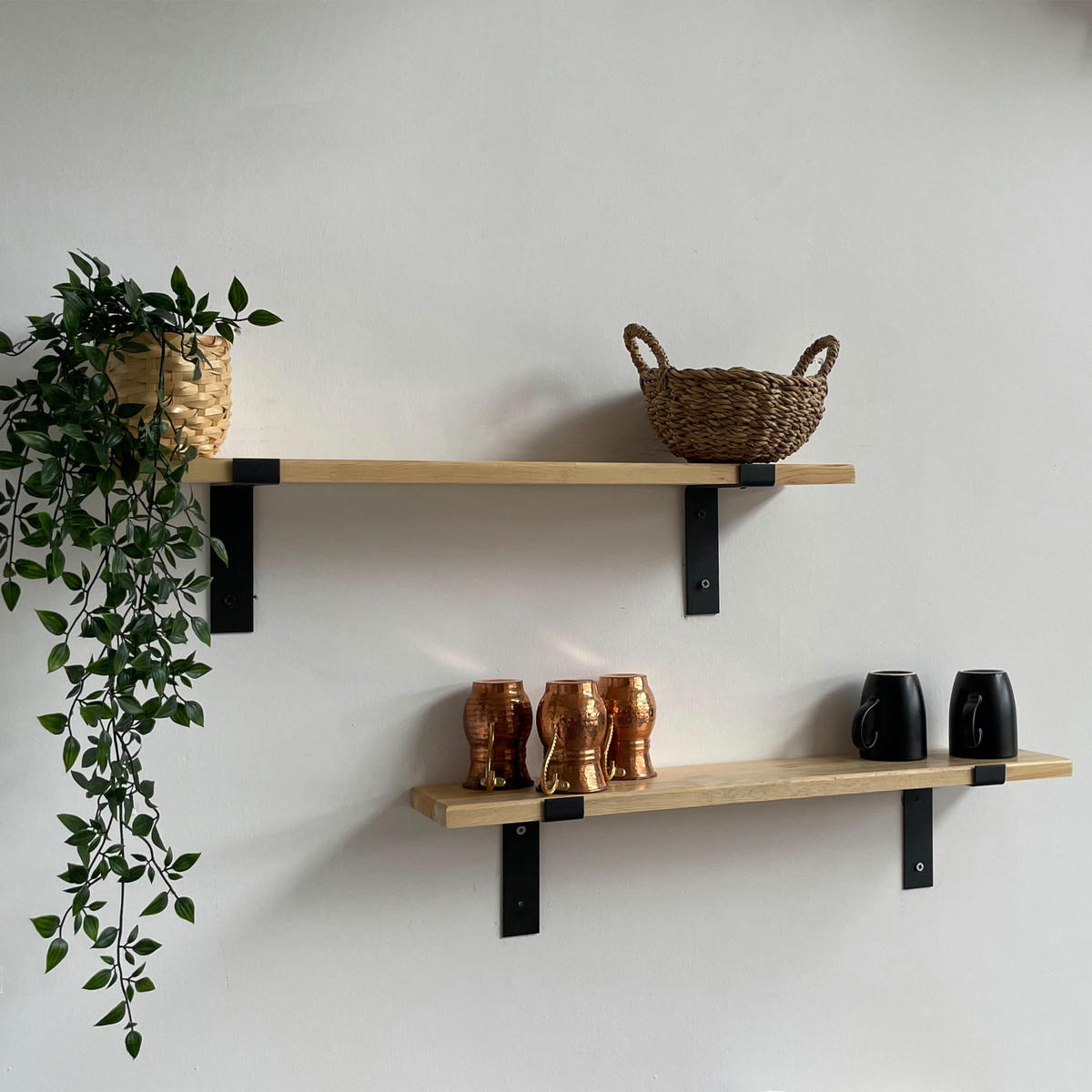 WANDREGAL-SET 2 TLG. Løgstør - Naturfarben, Holz (75/14/14cm) - [en.casa]