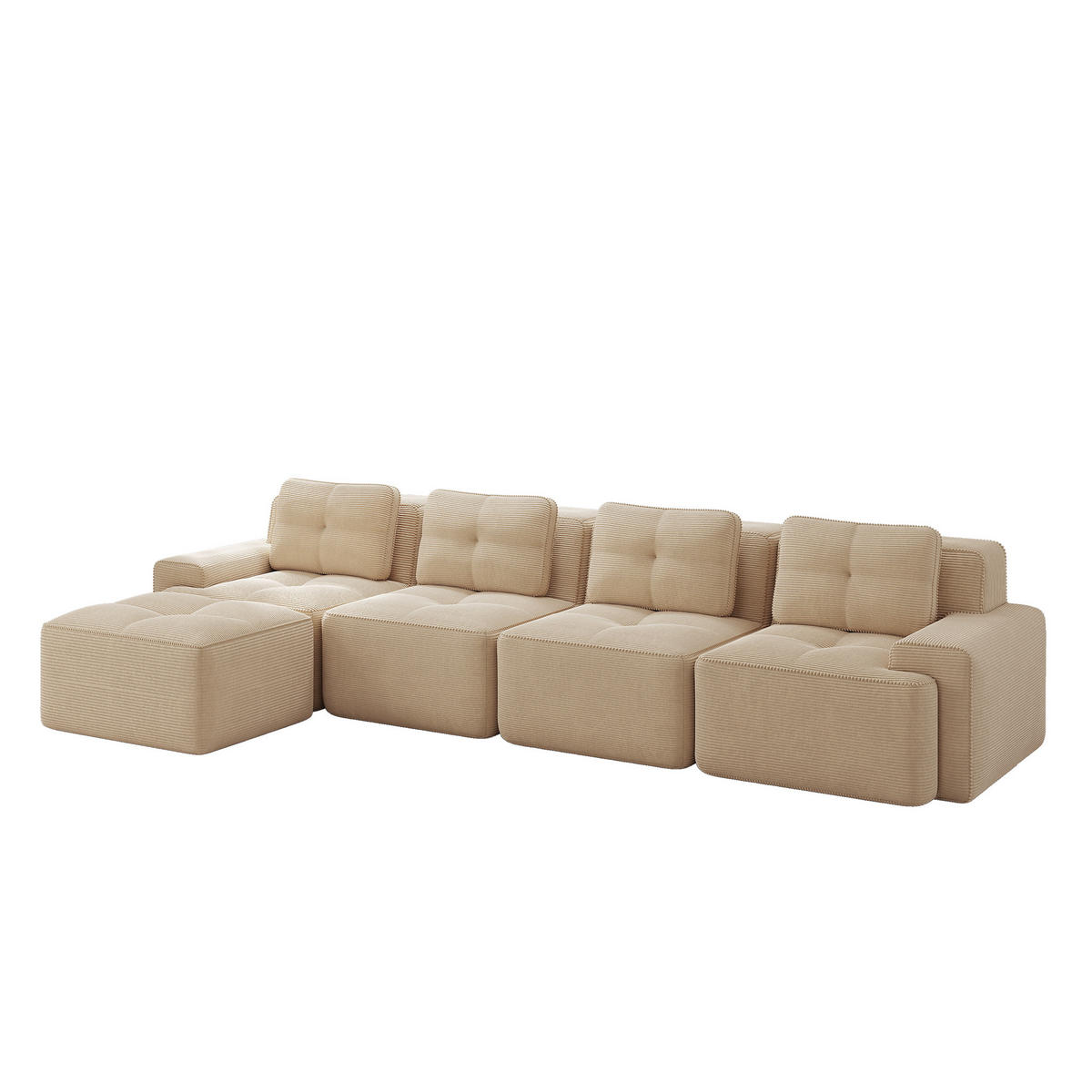 SOFA modular 4-Sitzer mit Chaiselongue Tiefsitz Cord Beige - Beige, Kunststoff (177/382.1cm) - Meubliv