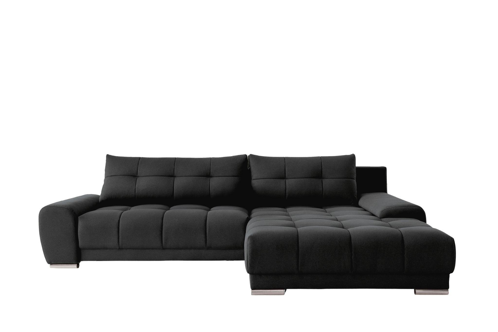 ECKSOFA WAVE Mit Schlaffunktion, Stoff SORO, Schwarz Rechts - Schwarz, Holz (281/105cm) - Kaiser Möbel