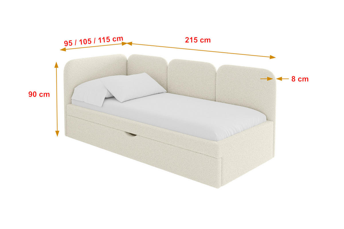 EINZELLBETT Jugendbett mit Bettkasten, Rechts - ALVY 80x200 Beige - Perlmutt, Holzwerkstoff/Textil (80/200cm) - ALTDECOR