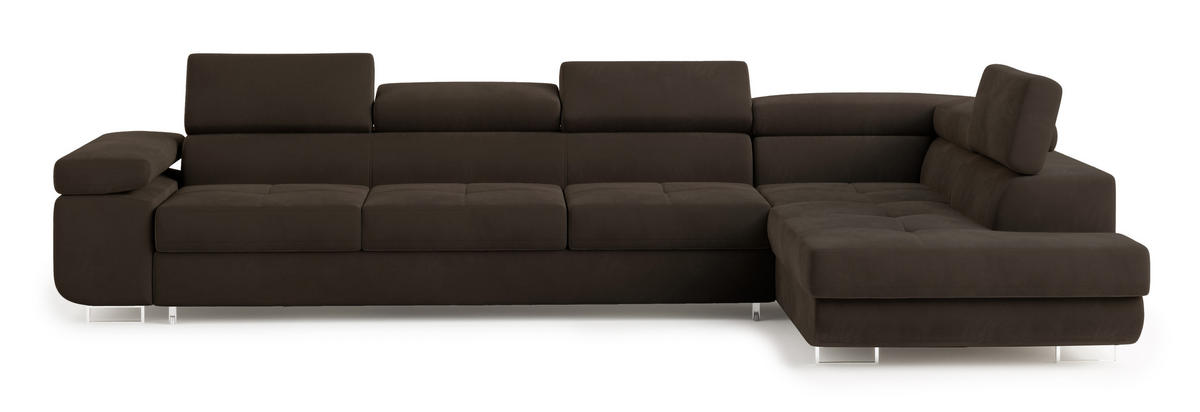 ECKSOFA VICENTE Braun Velours-Stoff mit Schlaffunktion - Braun, Holz (346/202cm) - MASSENO