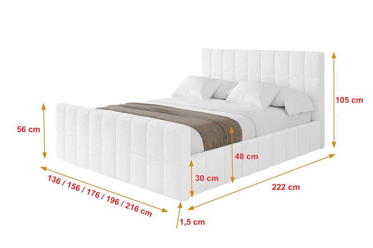 POLSTERBETT mit Bettkasten, Fußteil und Lattenrost, Boxbett ohne Matratze - AMEA-Z 120x200 Weiß - Weiß, Holzwerkstoff/Textil (120/200cm) - ALTDECOR