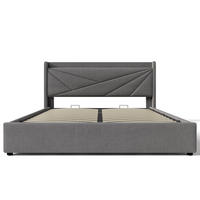 POLSTERBETT 140/200cm in Grau Leinen mit USB Typ C Ladefunktion Kopfteil - Grau, Holz/Textil (140/200cm) - KOMHTOM