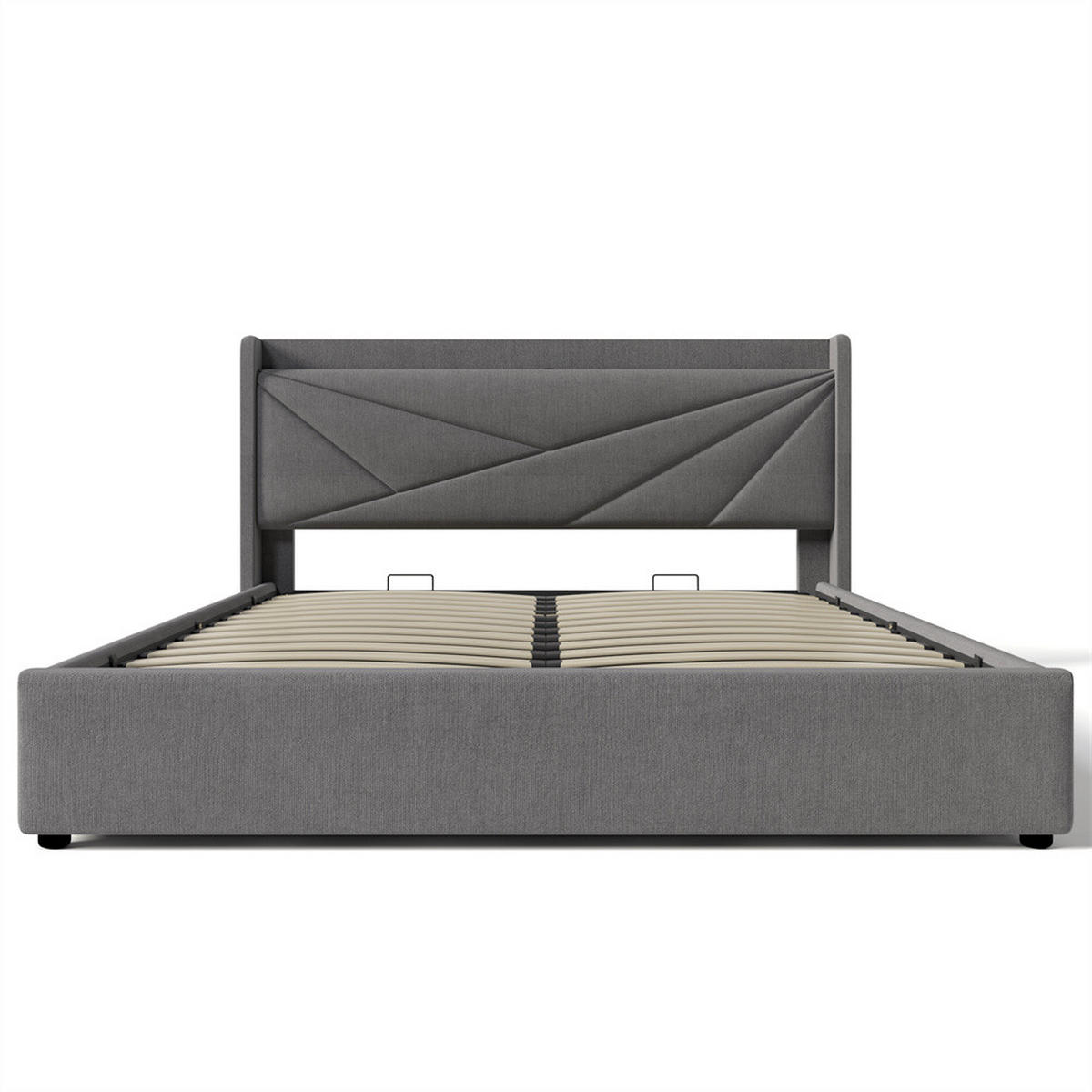 POLSTERBETT 140/200cm in Grau Leinen mit USB Typ C Ladefunktion Kopfteil - Grau, Holz/Textil (140/200cm) - KOMHTOM