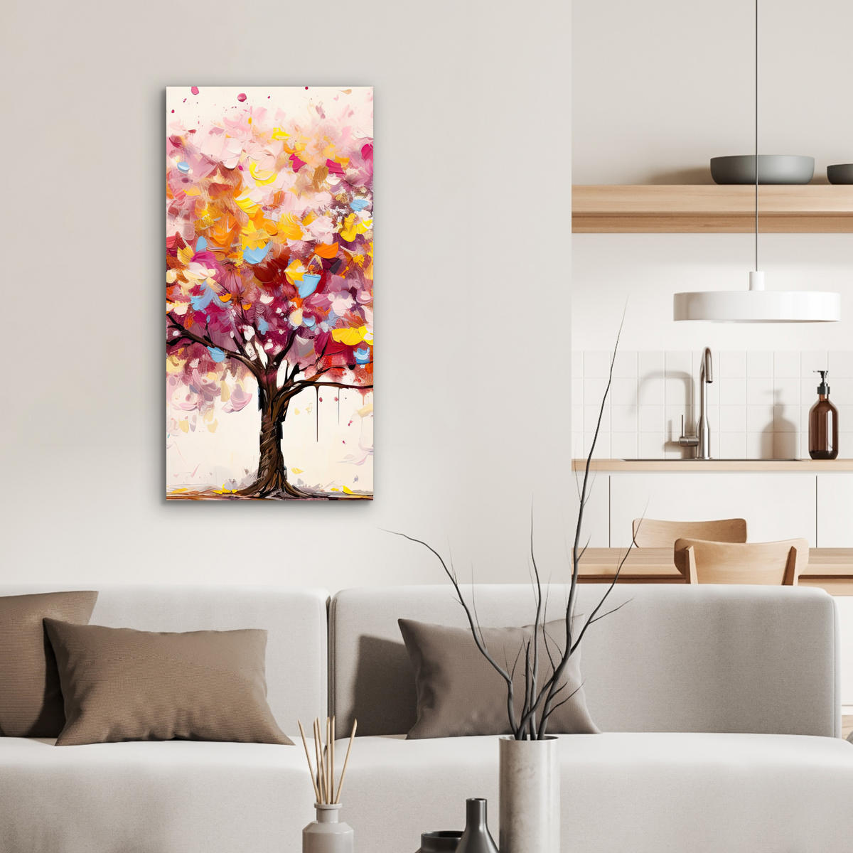 KOVOVÝ OBRAZ Akvarel - Strom - Umenie - Abstraktné 40x80 cm - viacfarebná, kov (40/80cm) - MuchoWow
