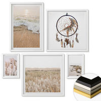 WANDBILDER 5er-Set - 50x50 cm & 20x30 cm & 40x60 cm Weißer Rahmen - Strandgras, Wellen, Steine, Boho-Stil - Weiß, Kunststoff (40/60cm) - ArtPrintCave