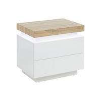 NACHTTISCH mit 2 Schubladen & LEDs - MDF lackiert - Weiß & Eichefarben - HALO II - Naturfarben, Holz (40/50/55cm) - Vente-Unique