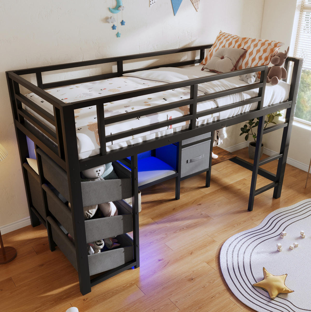 HOCHBETT 90/200 cm Schwarz aus Metall mit LED-Beleuchtung - Schwarz, Metall (90/200cm) - OKMYHOME