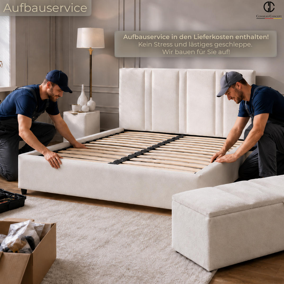 BOXSPRINGBETT MIT BETTKASTEN AURORA 140/200 cm, Beige, Bettkasten, Matratze, Topper integriert, H3 mittel - Beige/Schwarz, Holz/Kunststoff (140/200cm) - Consilio Concept