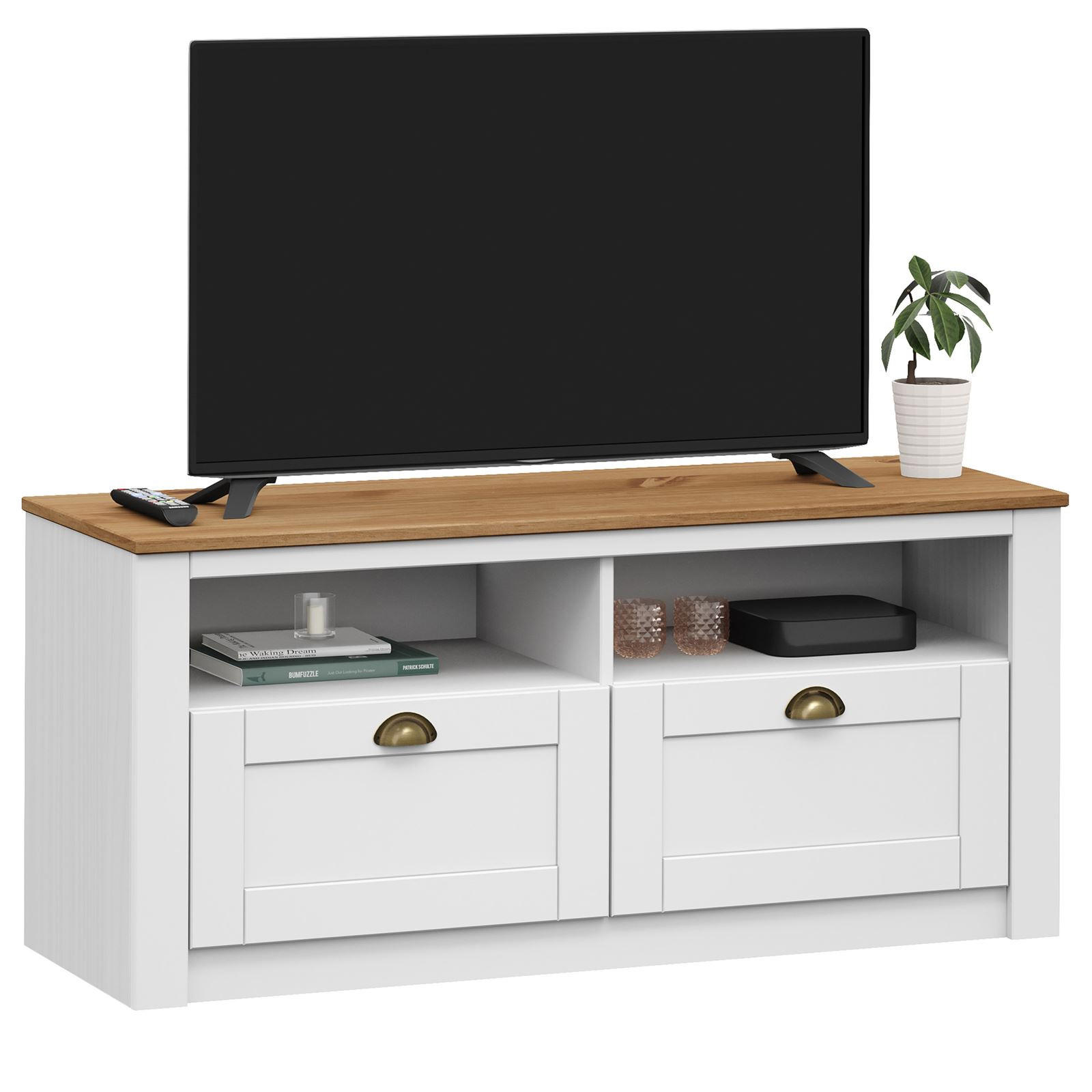 TV-LOWBOARD BOLTON - Weiß/Braun, Holz (110/50/40cm) - IDIMEX