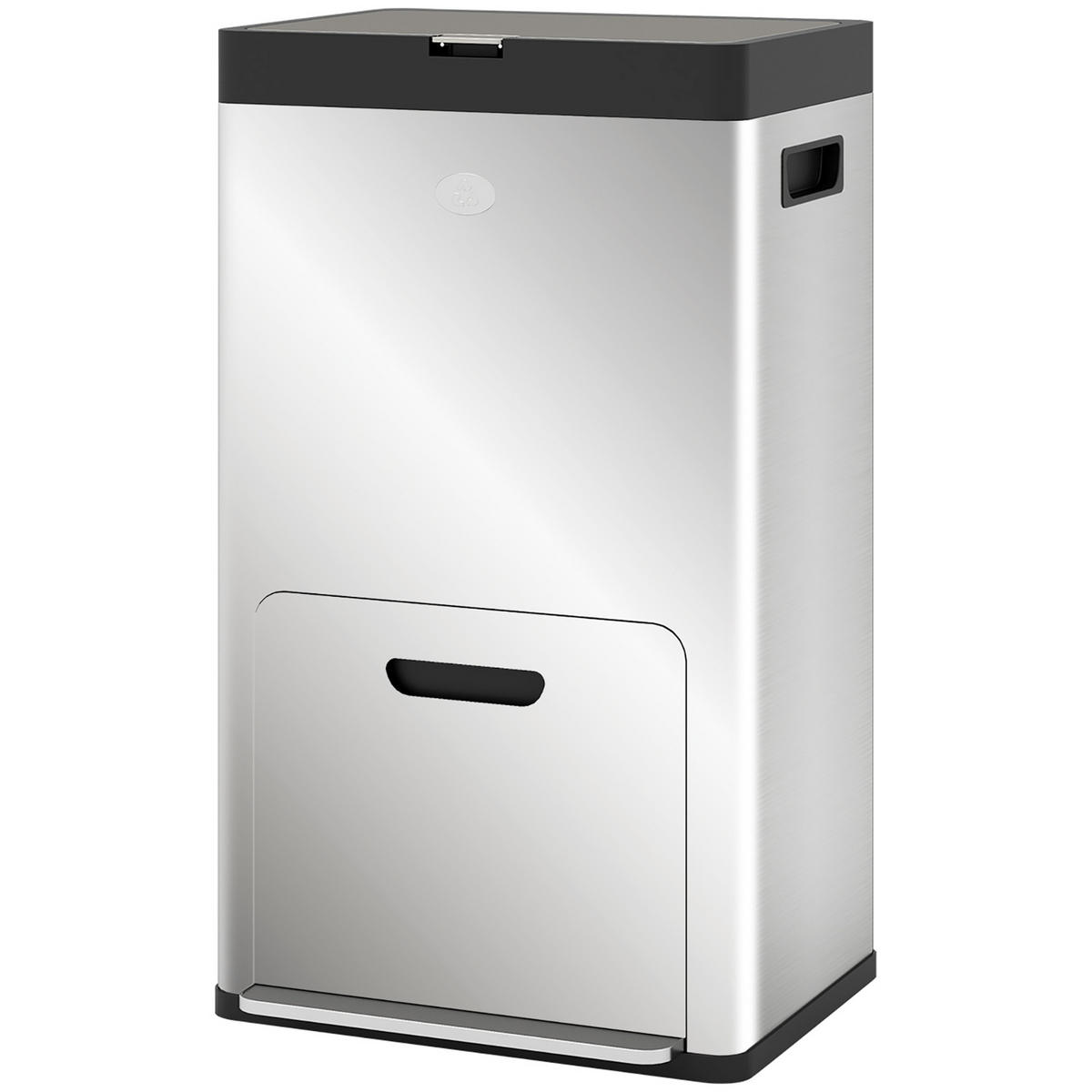 MÜLLEIMER 3 FÄCHER 56L 45,7/76/35,8 cm Edelstahl Silber Abfalleimer mit Geruchsfilter Küche - Silberfarben, Metall (35.8/76/45.7cm) - Rolipo