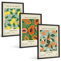 BILDER SET 3er Set - 40x60 cm Schwarzer Rahmen - Fruchtposter Zitronen Papayas - Schwarz, Kunststoff (40/60cm) - TULUP