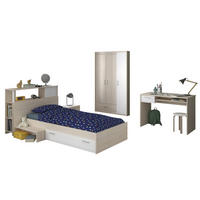 JUGENDZIMMER Set 5-tlg Kleiderschrank Schreibtisch Bett 90x200 - Silberfarben/Weiß, Holz/Holzwerkstoff (160/180/52cm) - Parisot Meuble