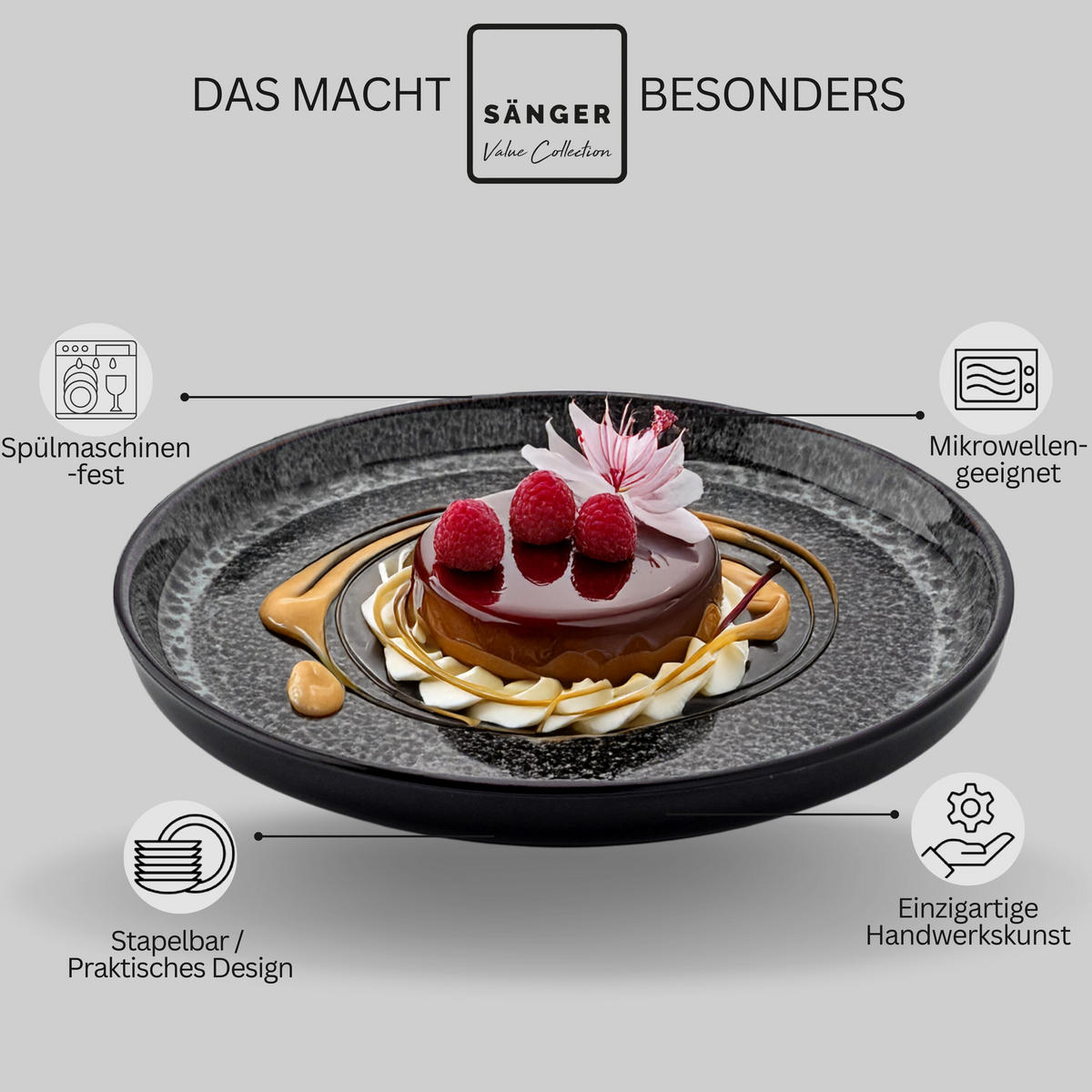 DESSERTTELLER SET SYDNEY - 6 teilig aus Steingut - Grau, Keramik (15.5cm) - Sänger