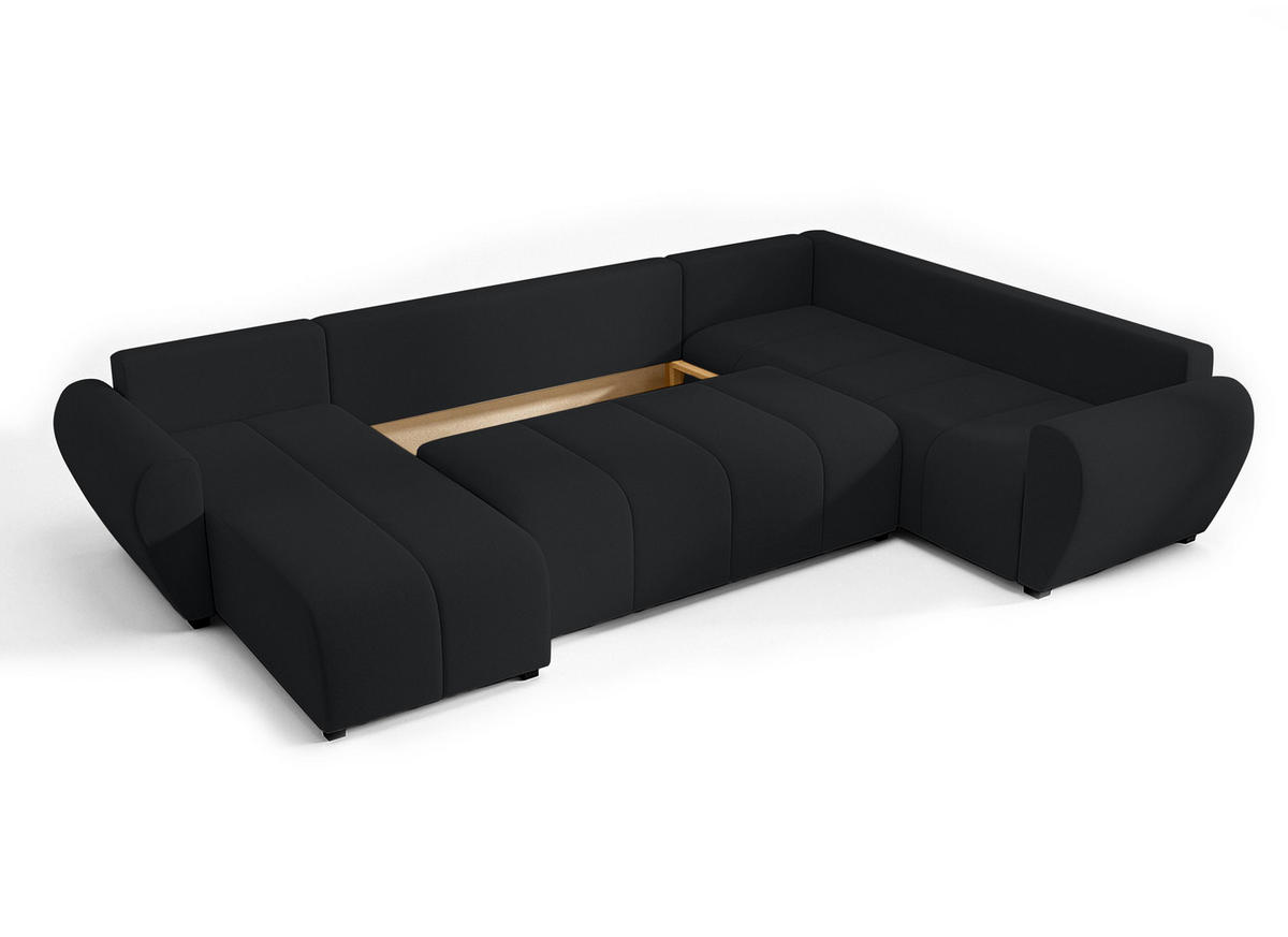 WOHNLANDSCHAFT Malatya U Form MAX Schwarz 311/145/82 cm mit Schlaffunktion - Schwarz, Kunststoff/Textil (208/82/303cm) - AX Living