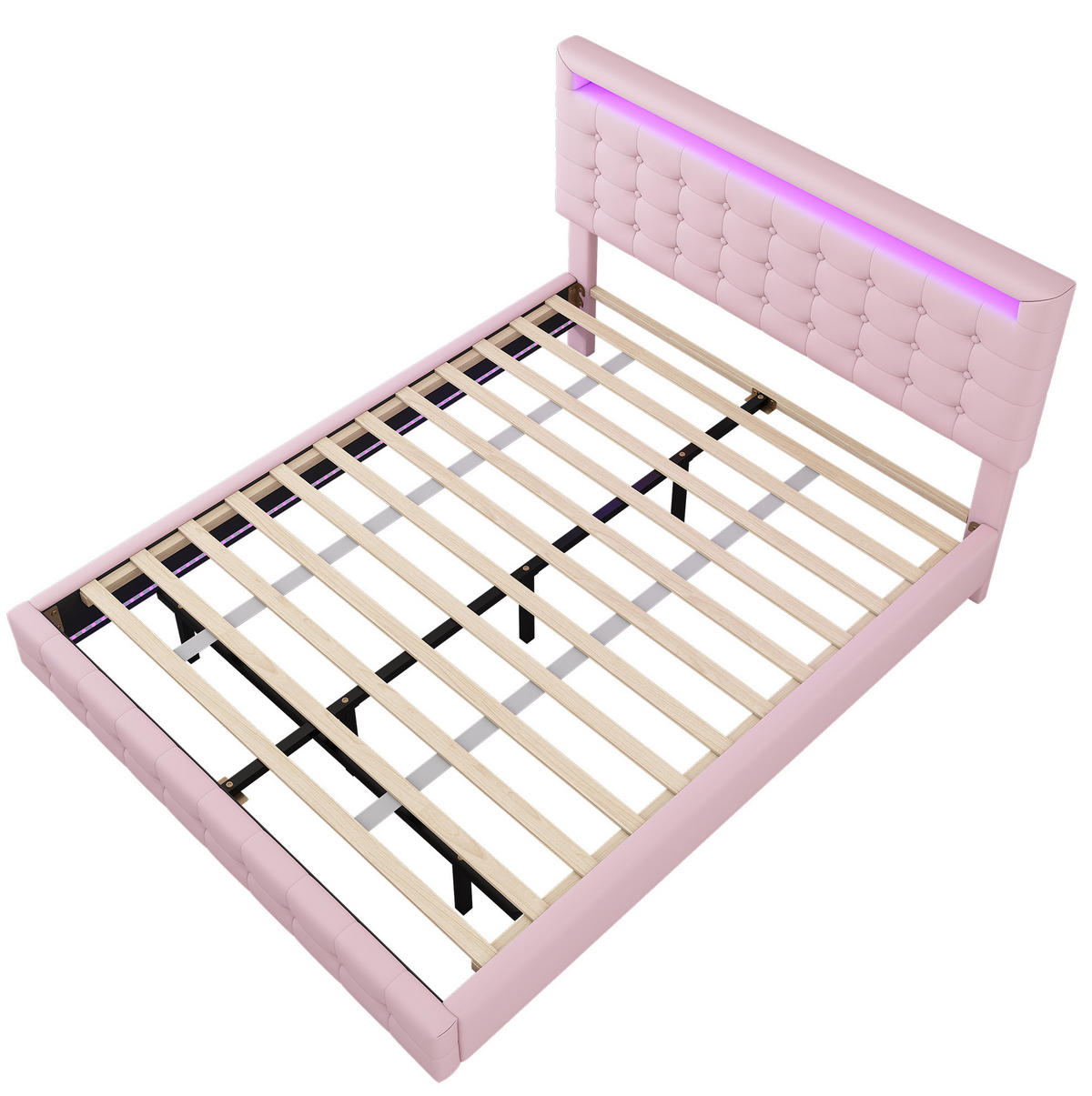BETT mit LED-Beleuchtung 140x200 cm PU Pink - Pink, Metall (140/200cm) - Meubliv